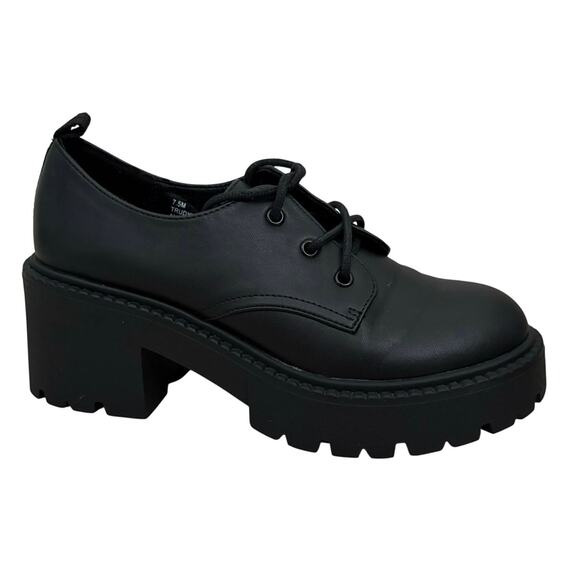 Madden Girl Black Platform Oxford Shoes Chunky Lug Sole Lace Up Women’s Sz 7.5 - Picture 1 of 9
